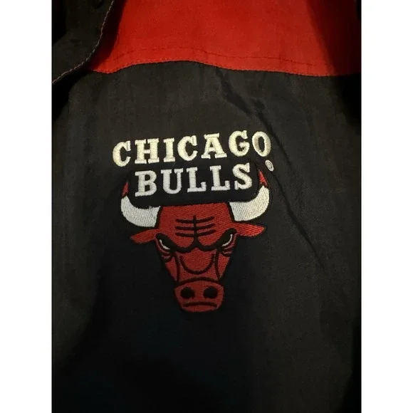 Champion Chicago Bulls VTG Court‎ Jacket Sz Large Basketball Zip Black Red Y2K